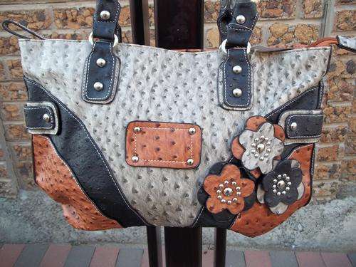 Gorgeous ladies designer style  faux ostrich leather in ORANGE & BROWN. GREAT QUALITY, GREAT BUY!