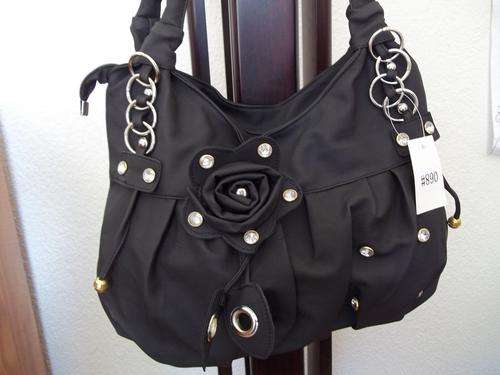 **HOT Designer style ladies hand bag BLACK with diamond STUD leather LOOK . Make Fashion statement