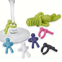 Silicone wine stopper with wine glass charms- In Funky colours-  Makes a great gift