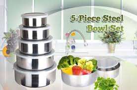 5 piece stainless steel storage bowls with plastic lids- Keep your meals Fresh!