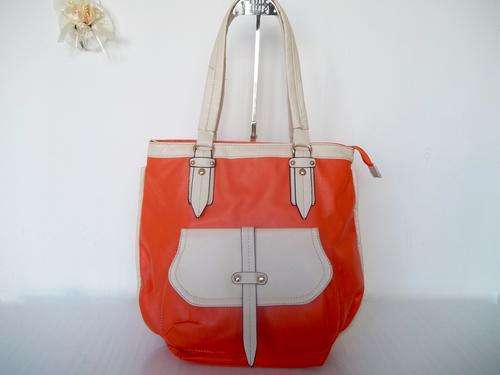 Large Ladies designer style handbag in Orange&cream. A Great buy! Great Quality! Must have Elegance.