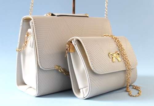 Elegant PU leather bags (set of 2) in Light Grey-step out in style!