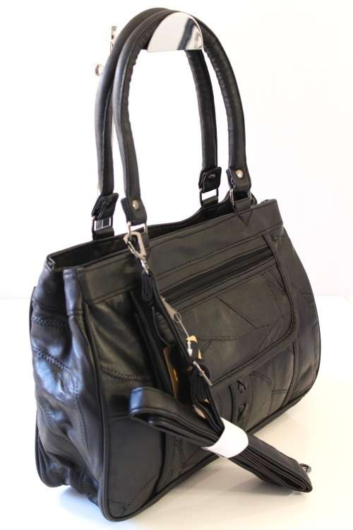 Ladies Genuine Patch Leather Hand Bag(BLACK)- Must have essential!