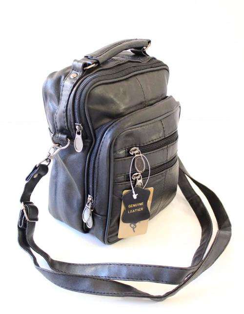 Unisex Genuine Leather shoulder bag- Enough room for all essentials! Black