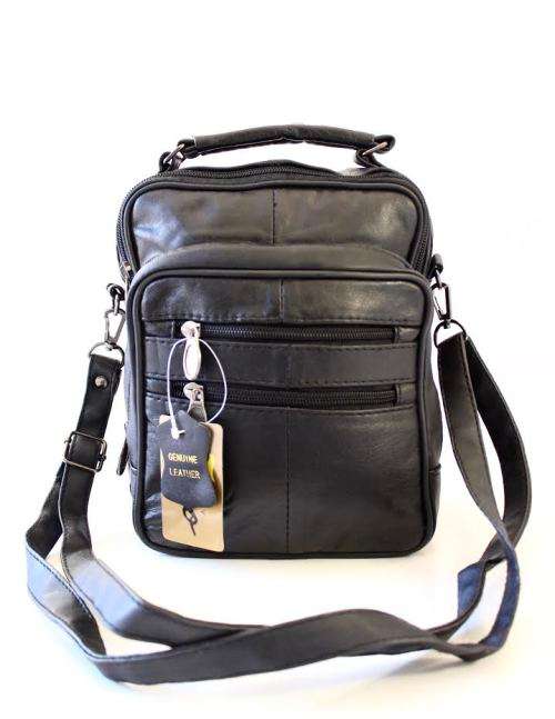 Unisex Genuine Leather shoulder bag- Enough room for all essentials! Black