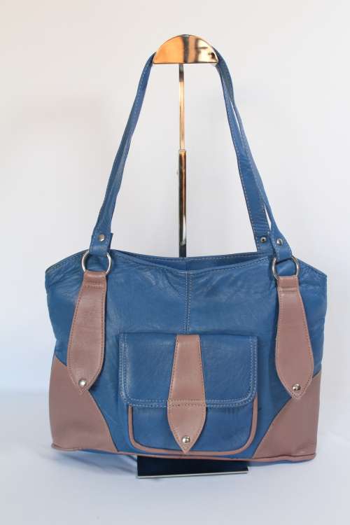 Stunning REAL LEATHER HANDBAG -Blue - Classical style!
