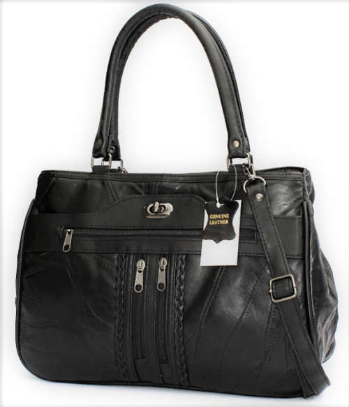 Genuine Leather  Ladies Handbag- Enough room for all essentials! Black