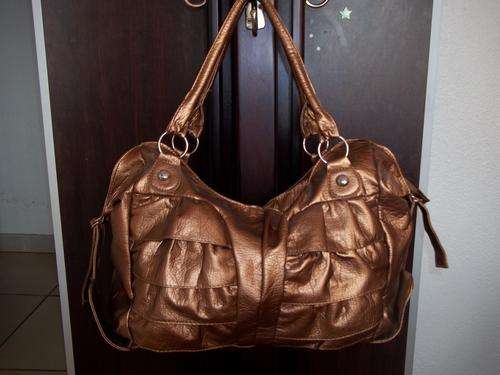 Lovely  Ladies large soft leather look hand bag in a gold/bronze- Beautiful