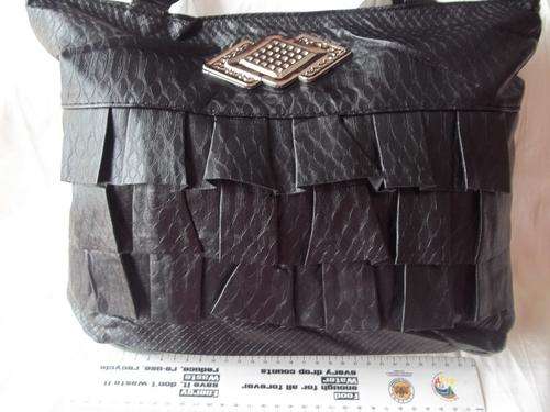 Beautiful ladies Soft leather look hand bag in BLACK with FRILLS!. Great everyday hand bag.