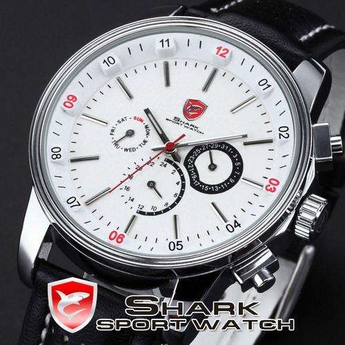 SHARK WHITE CARBON INFUSED GT RACER LEATHER CHRONOGRAPH WATCH W/ BOX, PAPERS, LOADED!!