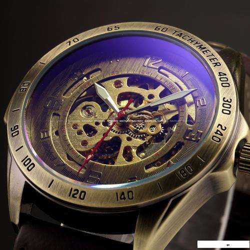 Retro Vintage Bronze Automatic Auto Mechanical Stainless steel Case Skeleton Analog