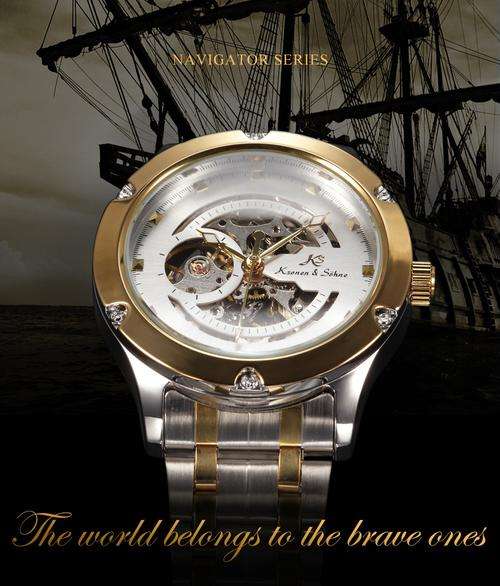 KS NAVIGATOR Series Golden Case Luxury Skeleton Transparent Case Back Men Automatic