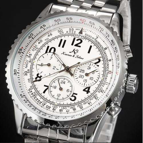 Classic KS Aviator Stainless Full Steel Luxury Calendar Waterproof Wrap Gift Wrist A