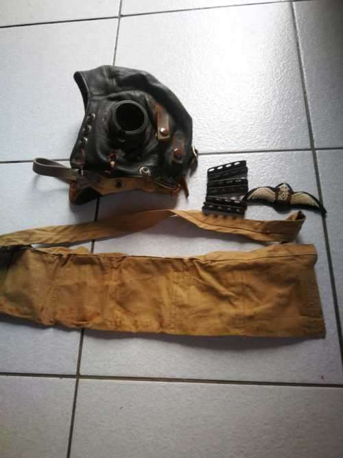 WW2 Pilot Helmet, Pilot wings, 303 Bandolier and 303 Clips