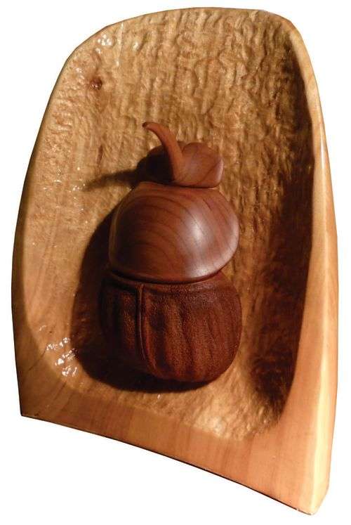 Cherry wood Scarab on Poplar backer.