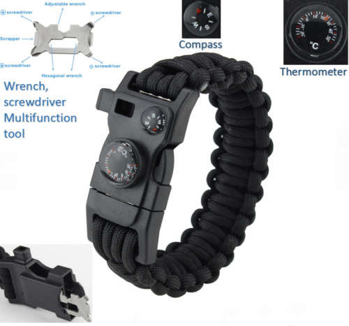 Perfect for Father's Day: Survival paracord bracelet with compass, flint and multitool