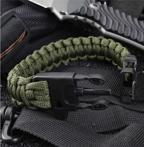 Survival bracelet with compass, flint and handy multitool