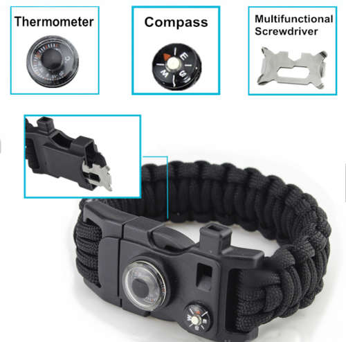 Perfect for Father's Day: Survival paracord bracelet with compass, flint and multitool