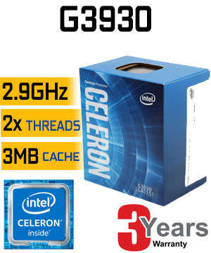 Intel Celeron G3930  Socket LGA1151  2 Cores, 2 Threads  Base frequency : 2.9 GHz