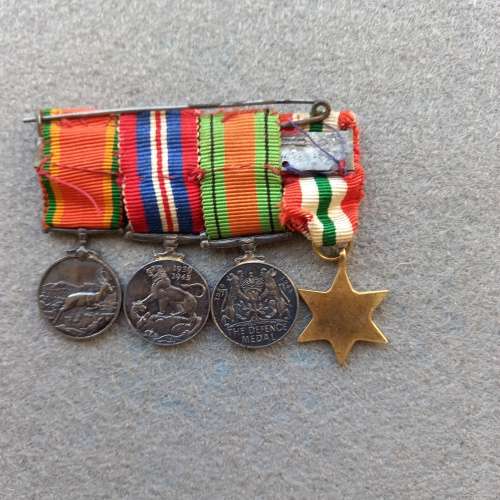 4 x COHEN. ITALY STAR, DEFENCE MEDAL 1939-1945, MERITIOUS AWARD MEDAL, AFRICA SILVER MEDAL.