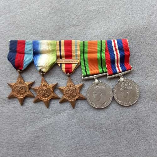 WW 11 SET OF 5 MEDALS, UNAMED, COMPLETE WITH BAR AND RIBBONS