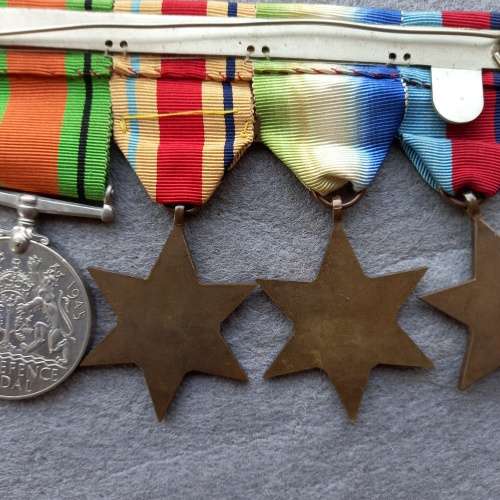 WW 11 SET OF 5 MEDALS, UNAMED, COMPLETE WITH BAR AND RIBBONS