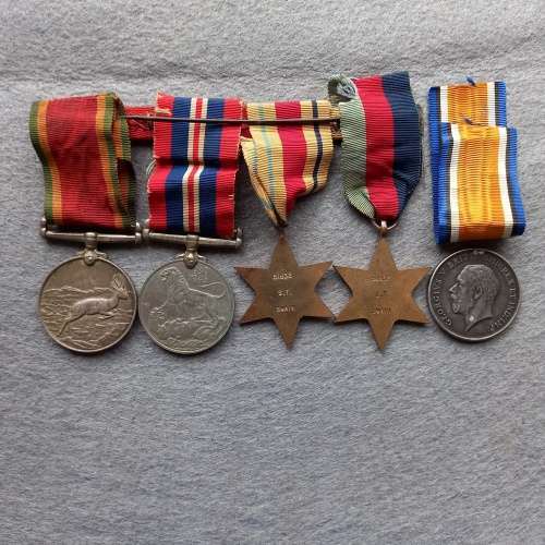 1 X WW1 MEDAL. S. SWAIN 8TH S.A.I. : 4 X WW2 MEDALS S.T. SWAIN. No. 51632.