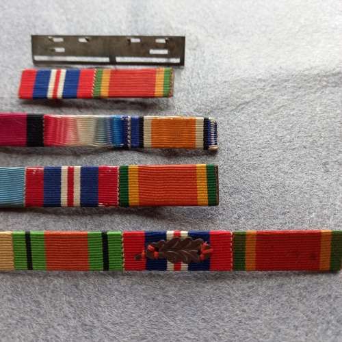5 X MEDAL BARS , 4 WITH RIBBON, 1 WITHOUT IDEAL FOR REPLACEMENTS