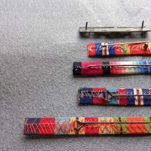 5 X MEDAL BARS , 4 WITH RIBBON, 1 WITHOUT IDEAL FOR REPLACEMENTS