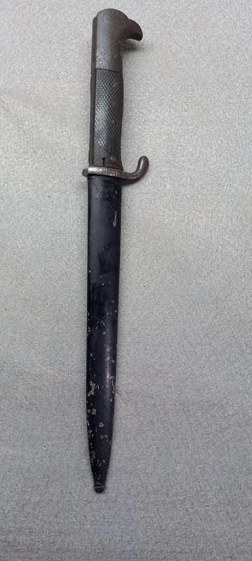 1912 GERMAN SOUTHWEST AFRICA SCHUTZTRUPPE KS 98 SAWBACK BAYONET AND SCABBARD MATCHING NUMBERS