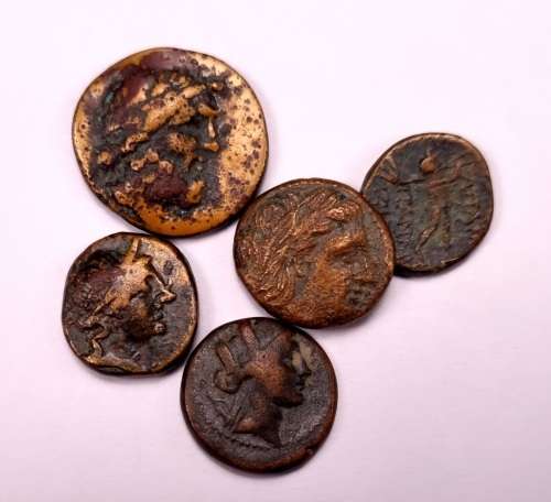 5 Ancient Greek Coins Lot | 300 B.C Zeus portrait
