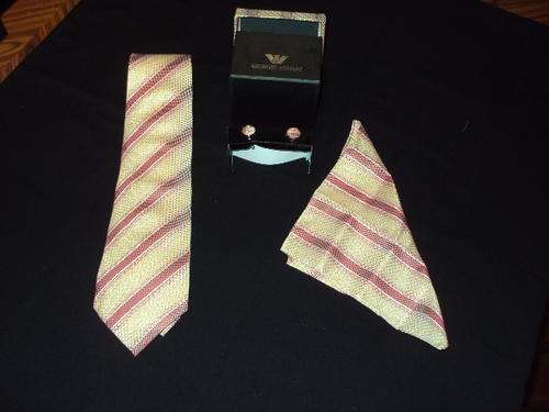 GIORGIO ARMANI Tie Set - Includes Handkerchief & Cuff Links