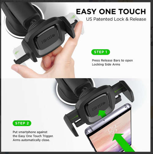 Easy One Touch Mini Dash and Windshield Car Mount Phone Holder