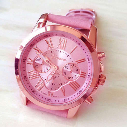 Fashion Women Watch Geneva Roman Numerals Faux Leather Analog Quartz Wrist Watch
