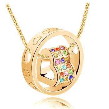 Jewelry Women Heart Blue Crystal Charm Pendant Chain Necklace Silver