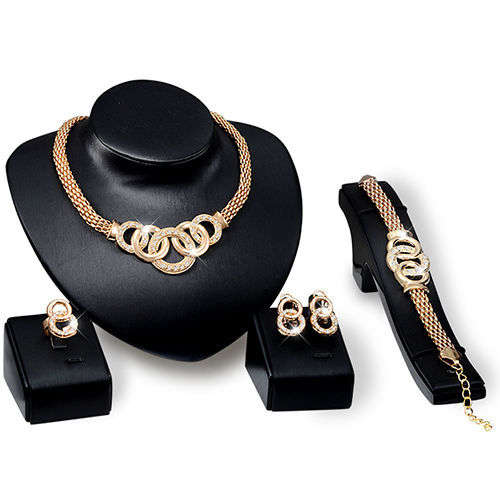 WOMEN'S BRIDAL CRYSTAL CHOKER NECKLACE EARRING BRACELET RING SHINY JEWELRY SET