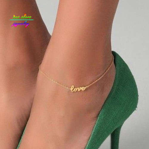 Gold/Silver Plated LOVE Letter Statement Anklet For Women Bracelet Bijoux