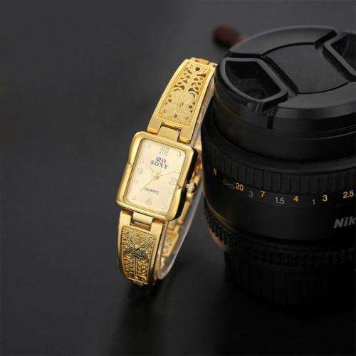 Fashion Women Bracelet Watch Gold Stainless Steel Analog Quartz Wrist Watch