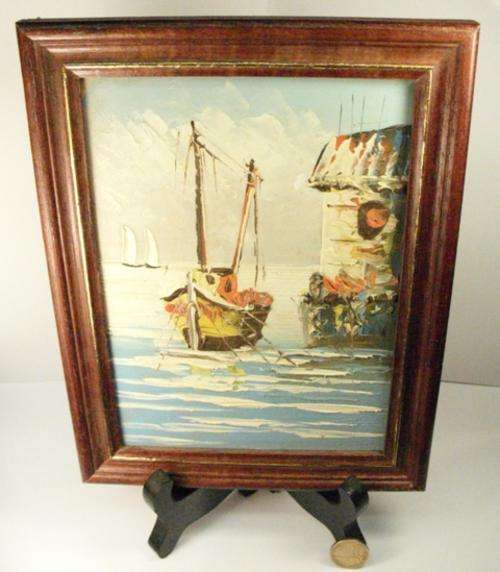 Reproduced SMALL Framed OIL PAINTING! *Ship in Harbour*