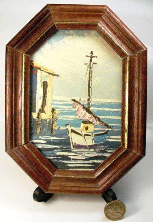 Reproduced SMALL Framed OIL PAINTING! *Ship in Harbour*