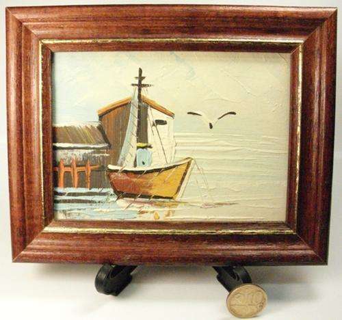 Reproduced SMALL Framed OIL PAINTING! *Ship in Harbour*