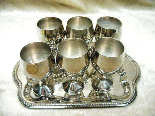 Six Silver Plated Goblets on Tray!