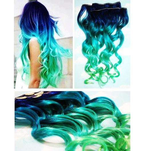 ** OMBRE Clip In Hair Extensions ** Blue - Turquoise!