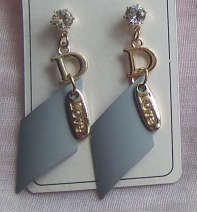 Earring, grey&gold with letter D & LOVE, High quality lady's fashion costume earring