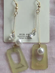 Earring, rose gold  & light green with tassel&pearls, High quality lady's fashion costume earring