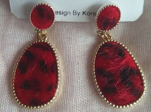 Earring,red&black in leopard print,fluffy, High quality lady's fashion costume earring