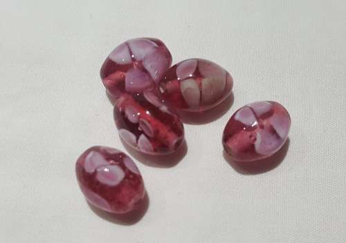 Mauve and pink detail oval glass beads