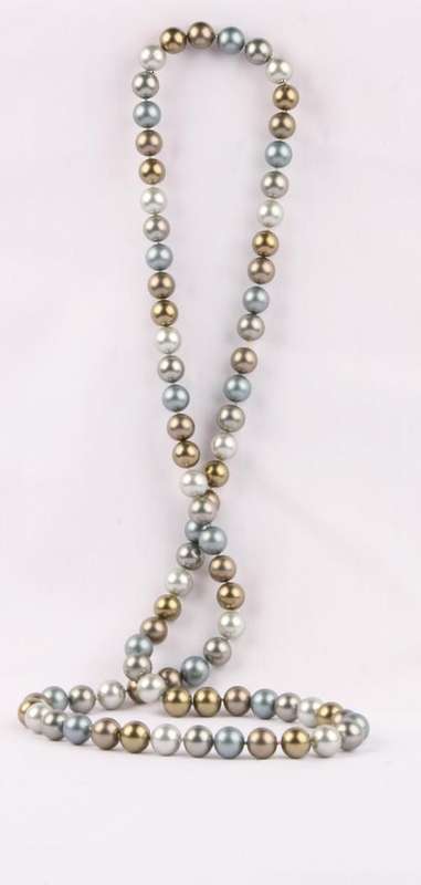 Olive green and grey shell pearl necklace