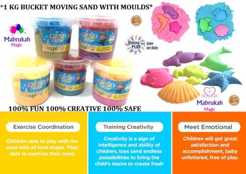 ***1 KG BUCKET INNOVATIVE & FUN MOVING MOTION SAND WITH MOULDS***BID PER ITEM***