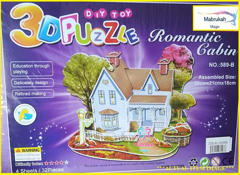 *PS READ AD FULLY*NEW*SLIGHTLY DAMAGED BUT FACTORY SEALED*BEAUTIFUL SCENIC ROMANTIC CABIN 3D PUZZLE*